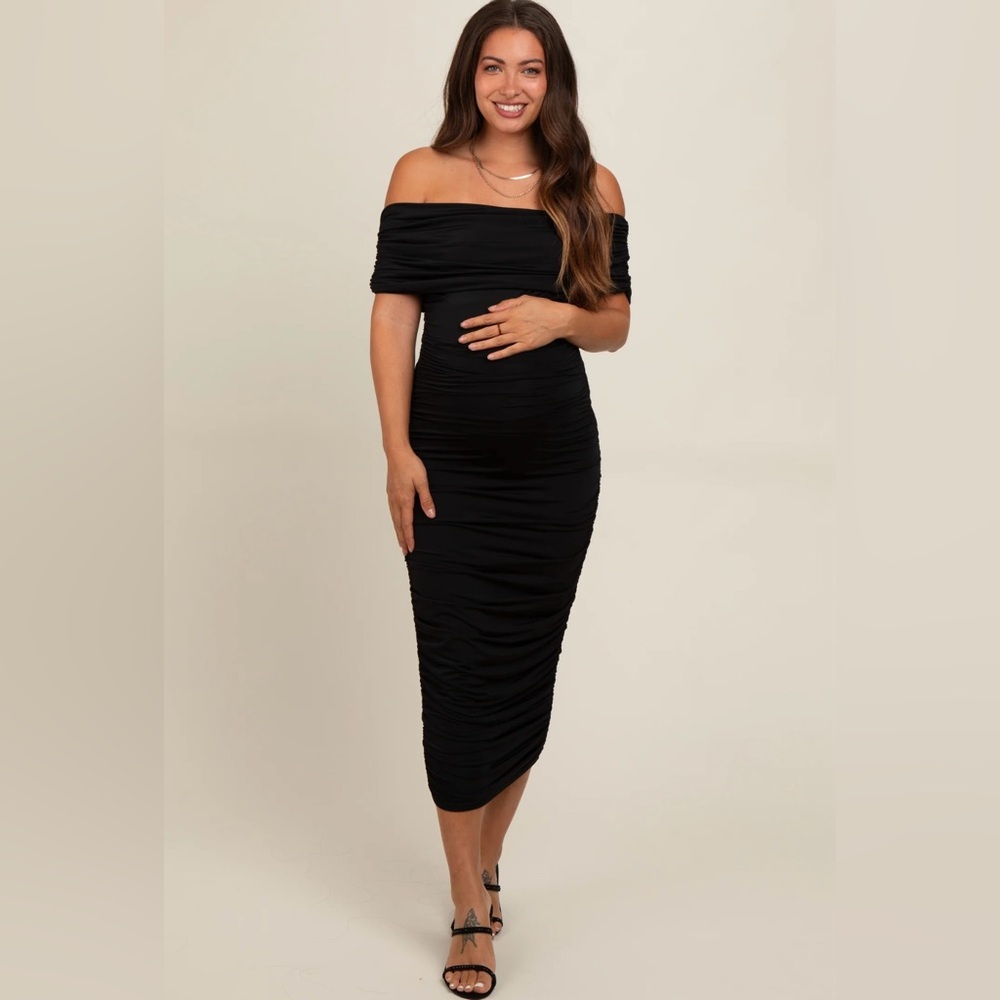 Chic Off-Shoulder Black Midi Dress